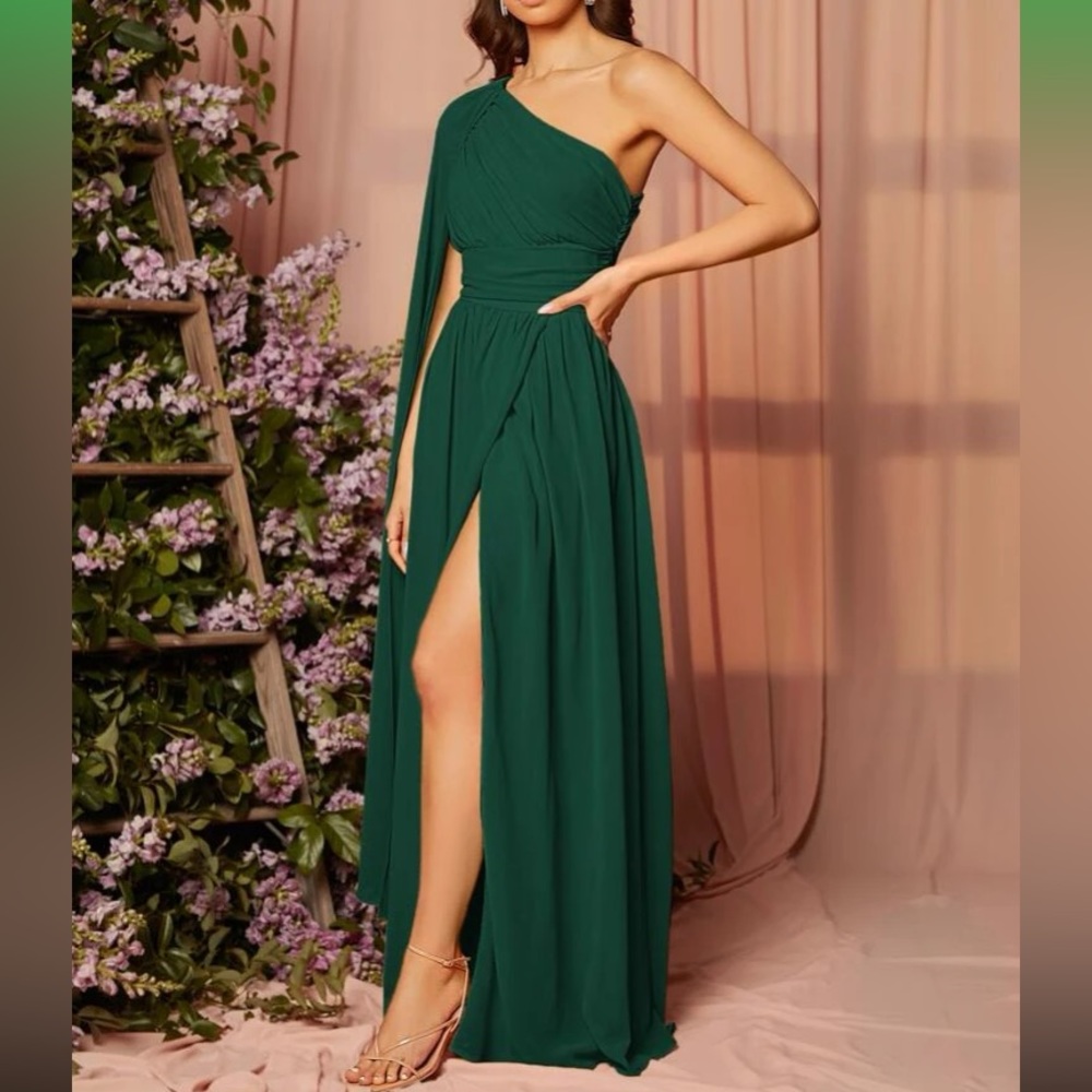 Luxe one shoulder draped detail party bridesmaids evening dress - Picture 11 of 16
